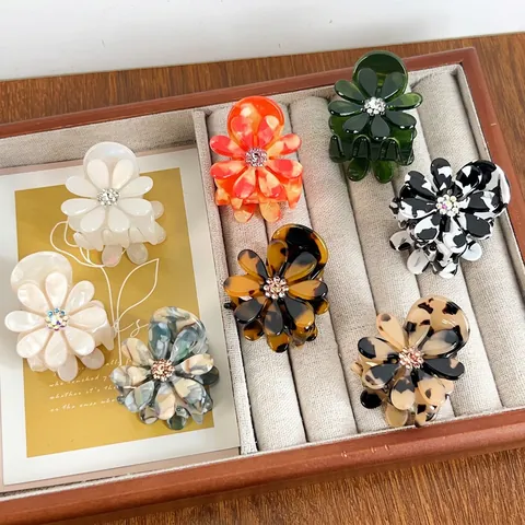 Acetate Blumen Haarklammer Mit Strasssteinen Schildpatt Marmor Gänseblümchen Haarschmuck Für Damen