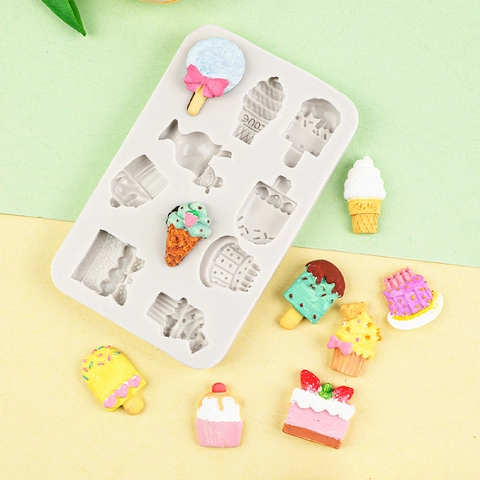 Silicone Dessert Mold Ice Cream Cake Lollipop Shapes DIY Baking Tool For Chocolate Candy Resin Clay Crafting