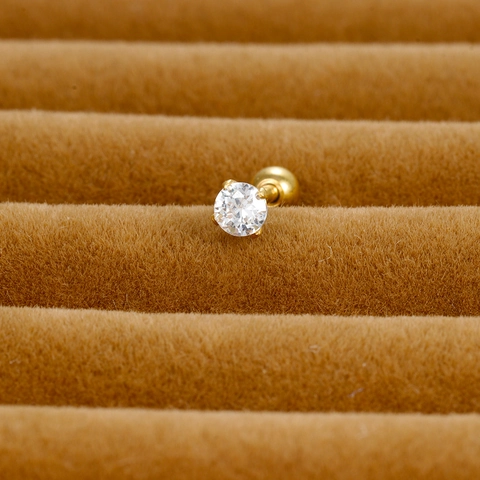Round Zircon Stud Earrings Stainless Steel Four Prong Gold Plated Screw Back Ball Cartilage Piercing Jewelry For Women