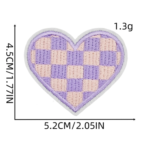 Écusson Brodé Motif Damier Forme Cœur À Repasser Pour Vêtements Sacs Décoration Applique Fil De Polyester DIY Artisanat