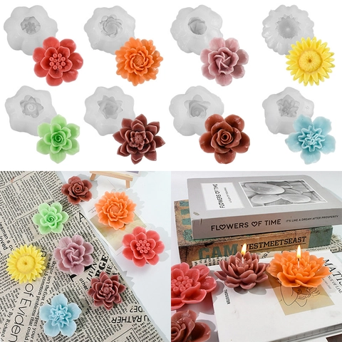 3D Bloem Siliconen Kaarsvorm DIY Handgemaakte Roos Pioen Lotus Vorm Voor Aromatherapie Zeep Taart Decoratie Was Ambacht