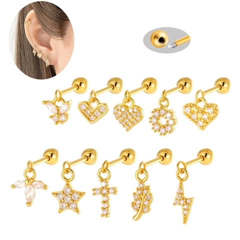 Kupfer Zirkonia Kreuz Schmetterling Herz Ohrstecker Piercing Schmuck Für Helix Ohrringe Gold Silber Anhänger Ohrringe Damen Herren Schmuck