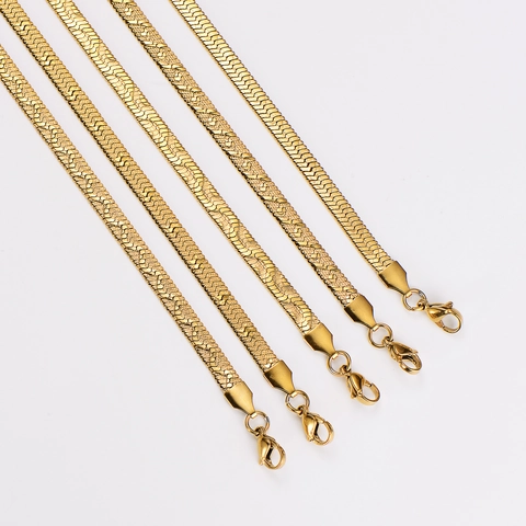 Flat Snake Chain Necklace 304 Stainless Steel Herringbone Pattern Adjustable Fashion Jewelry For Women And Men