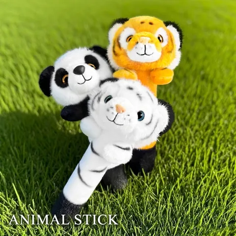 Soft Plush Animal Head Hand Rattle Stick Toys For Baby Infants Toddlers Gripping Panda Tiger Shape Comforting Toddler Toy