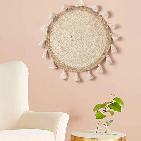 Bohemian Round Woven Wall Hanging Decor Straw Wicker Corn Husk With Cotton Tassels Nordic Natural Style Home Ornament