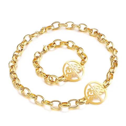 Collana E Bracciale In Acciaio Inossidabile Con Albero Della Vita Cavo Stile Punk Geometrico Per Donne