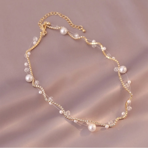 Vintage Elegante Kunstperlen Halskette Damen Legierung Strass Zirkon Herz Blume Schmetterling Anhänger Choker Minimalistisch