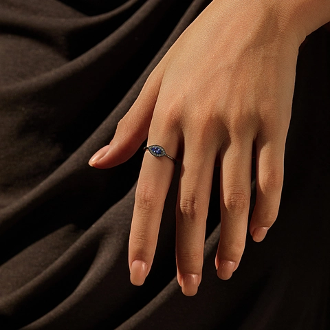 Vintage Ring Aus 925 Sterlingsilber Marquise Tansanit Lila Zirkonia Schwarz Vergoldet Goth Schmuck Für Damen