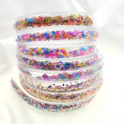 Kids Transparent PVC Quicksand Headband Colorful Sequin Fruit Slices Sweet Hair Hoop Anti Slip Teeth Girls Accessories