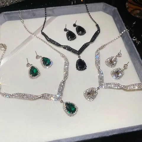 Collana E Orecchini A Goccia D'acqua Con Strass Gioielli In Rame Con Perno In Argento Lusso Elegante Da Donna