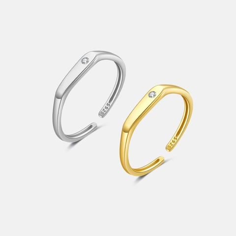 Verstelbare Open Ring 925 Sterling Zilver Minimalistisch Onregelmatig Ontwerp Zirkonia Gepolijste Sieraden Voor Dames