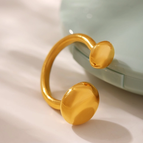 Anello Aperto Minimalista In Acciaio Inossidabile Geometrico Con Doppia Sfera Gioielli Da Dito Regolabili Lucido Specchio Stile Moderno Donna