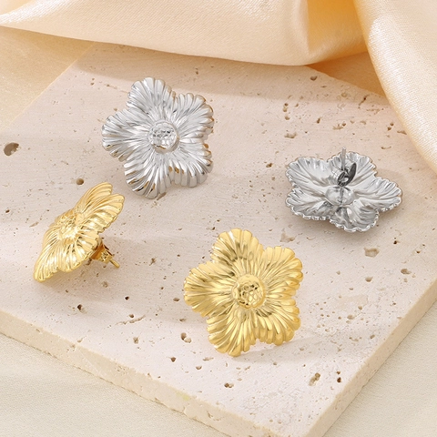 Orecchini A Lobo Fiore Acciaio Inossidabile 3D Floreale Girasole Stile Francese Gioielli Per Donne