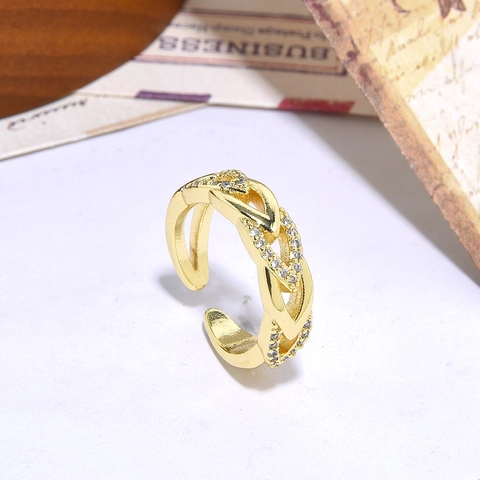 Anello Aperto in Rame con Zirconia Occhio del Diavolo per Donna Trendy Esagerato Pavé Rombo Intrecciato Regolabile Gioielli