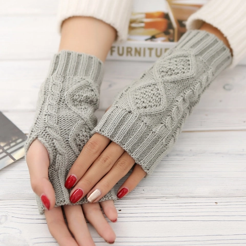 Fingerless Gloves Knitted Winter Arm Warmers Cable Knit Diamond Pattern Warm Solid Color Ribbed Cuff Unisex Soft Cozy