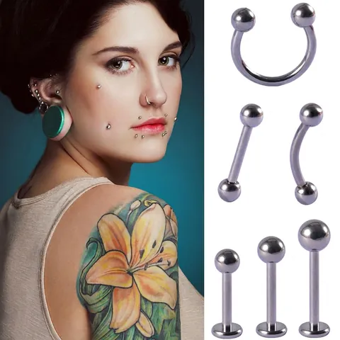 Bijoux de Piercing Corporel en Titane G23 Labret Stud Barbell Courbé Anneau Fer à Cheval pour Oreille Nez Lèvre Unisexe