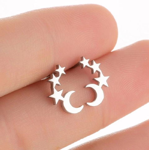 Star Moon Stud Earrings Stainless Steel Tiny Simple Geometric Cartilage Earrings For Women Fashion Jewelry