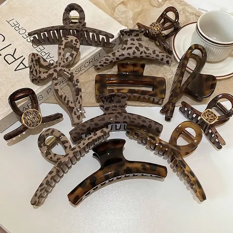 Mollette Per Capelli Vintage Leopardate Tartarugate Acrilico Pinza Squalo Antiscivolo Grandi Forcine Retro Per Donna