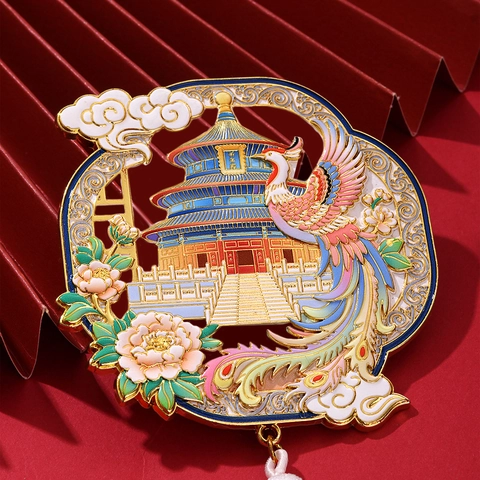 Kühlschrankmagnet Metall Zinklegierung Traditioneller Chinesischer Stil Phönixmuster Lange Quaste Dekoratives Souvenir