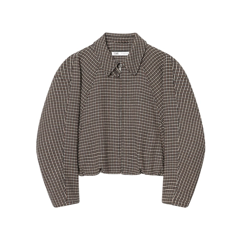 Women Houndstooth Jacket And Mini Skirt Retro Boucle Tweed Zipper Cropped Coat Slit Bottom Streetwear Casual