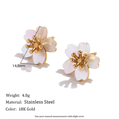 Fashion Stainless Steel Cherry Blossom Stud Earrings For Women 18K Gold Plated Artificial Pearl Flower Earrings Niche Jewelry