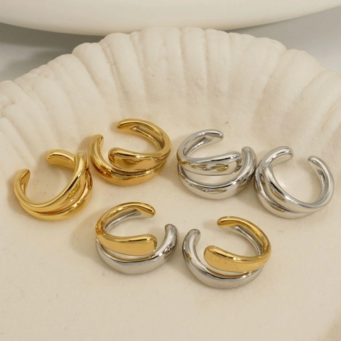 316 Stainless Steel Ear Cuffs Non Piercing C Shaped Multi Layer Hoop Earrings For Women Minimalist Waterproof Jewelry