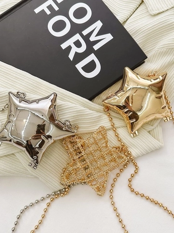 Sternform Crossbody Mini Tasche Zinklegierung Spiegelglanz Metall Hartschale Abend Party Für Damen
