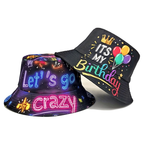 Wendbarer Fischerhut Geburtstagsparty Neon Graffiti Sonnenschutz Bucket Hat Polyester Faltbar Unisex