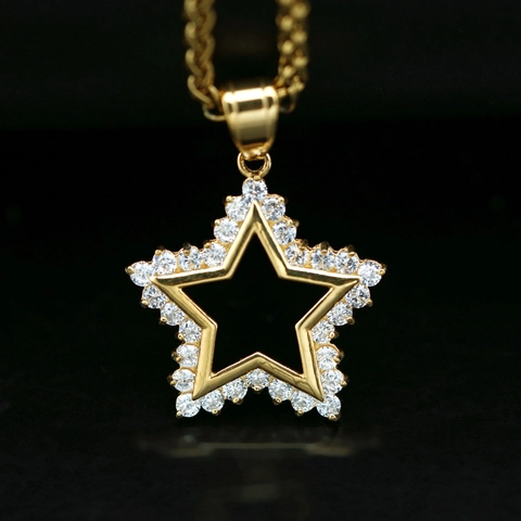 Collana Con Pendente A Stella A Cinque Punte Cava In Acciaio Inossidabile Con Zirconia 3A Gioielli Hip Hop