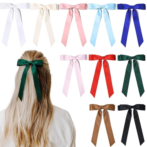 Girls Satin Ribbon Hair Clip Double Layer Bow Long Streamer Alligator Clip Princess Ballet Style Accessory