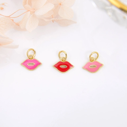 Lippenform Kupfer Emaille Charms 18K Echtgold Vergoldet Mini Anhänger Für DIY Halskette Armband Herstellung Schmuckzubehör