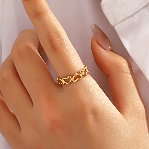 Anillo Corazón Hueco Acero Inoxidable Minimalista Forma Corazón Abierto Ajustable Joyería Moda Regalo Mujeres Y Niñas