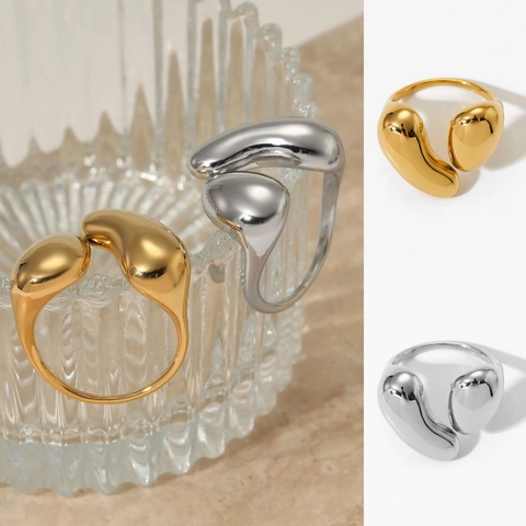 Unregelmäßiger Offener Ring 316 Edelstahl Flüssigmetall Stil Poliert Minimalistisch Verstellbar Schmuck Für Damen