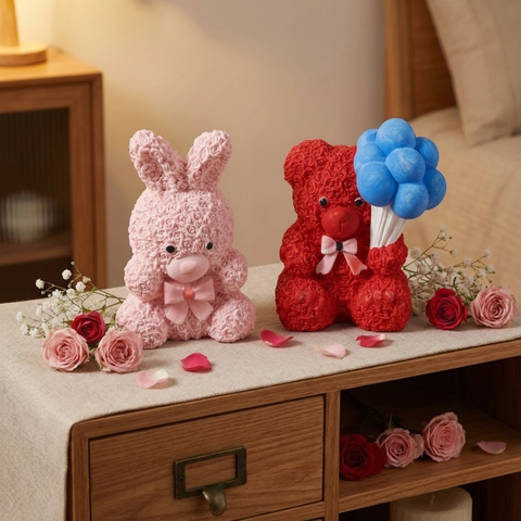 3D Rose Bear With Balloon And Rabbit Silicone Molds DIY Handmade Candle Soap Resin Casting Craft Romantic Valentine Gift Home Decor