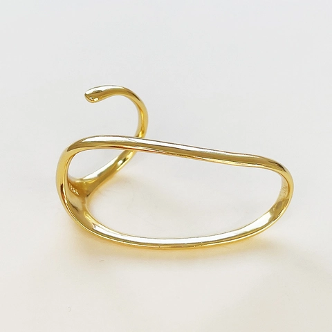 Anello Doppio Dito Linea Fluida Irregolare Argento Sterling 925 Regolabile Aperto Stile Geometrico Minimalista