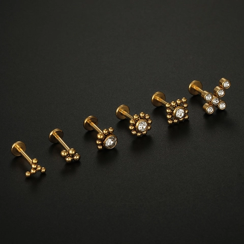 316L Ανοξείδωτο Ατσάλι Lip Studs με Ζιρκόνια Επίπεδη Πίσω Πλευρά Σκουλαρίκια Χόνδρου Κοσμήματα Piercing Unisex