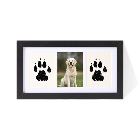 Pet Memorial Photo Frame With Inkless Ink Pad And Cards Multiple Windows Wood Texture Paw Print Keepsake For Dogs Cats