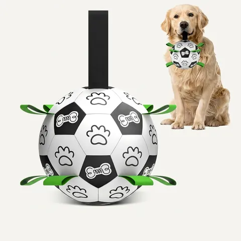 Jouet Ballon De Football Interactif Pour Chien Avec Sangles En Nylon Durables Pour Extérieur Rapporter Flottant