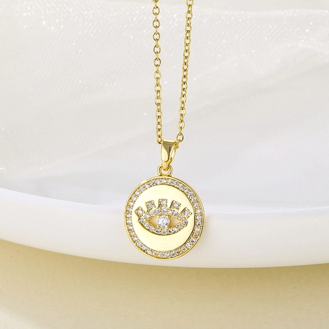 Türkische Evil Eye Anhänger Halskette Edelstahl Vergoldet Zirkonia Runde Geometrische Charm Schmuck Damen