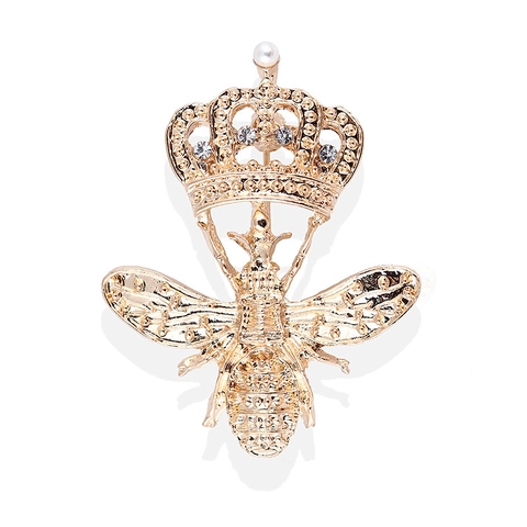 Spilla a Forma di Ape con Corona in Lega Vintage con Strass e Perla Artificiale per Uomo e Donna Gioielli alla Moda