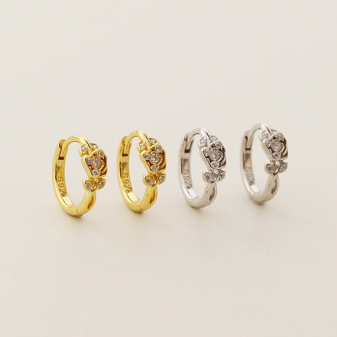 925 Sterling Silver Rose Flower Hoop Earrings French Vintage Rhinestone Inlaid Gold Silver Floral Ear Buckle Jewelry For Women