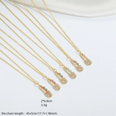 Collana con Ciondolo a Spilla da Balia Malocchio Retrò Francese per Donna Gioielli in Rame Placcato Oro con Zirconia