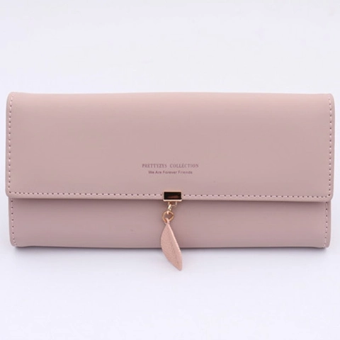 Damen Geldbörse Lang PU Leder Blatt Anhänger Hohe Kapazität Kartenhalter Handtasche Koreanischer Süßer Stil