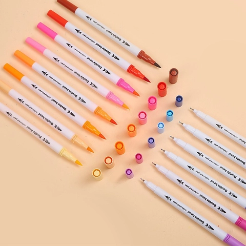 Dual Head Watercolor Brush Pens Fine Tip Soft Brush Water Based Washable Markers For Drawing Calligraphy Coloring