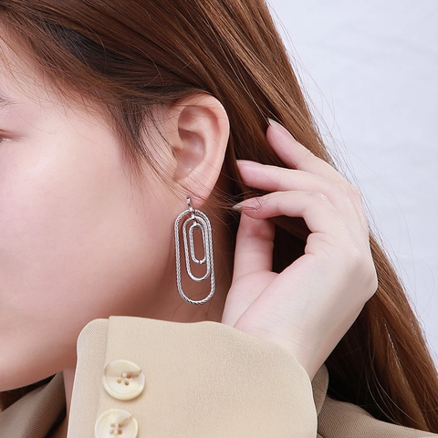 Geometric Multi Layered Oval Drop Stud Earrings Stainless Steel Twisted Cable Texture Spiral Modern Fashion For Women
