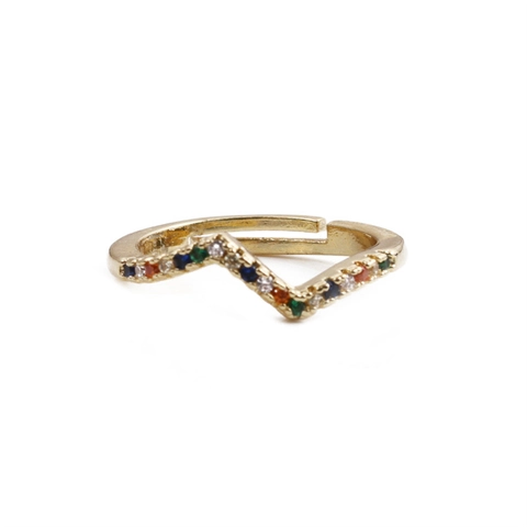 Anello A Onda In Zircone Colorato Arcobaleno Rame Irregolare Regolare Fascia Aperta Gioielli Da Donna Moda Minimalista Chevron