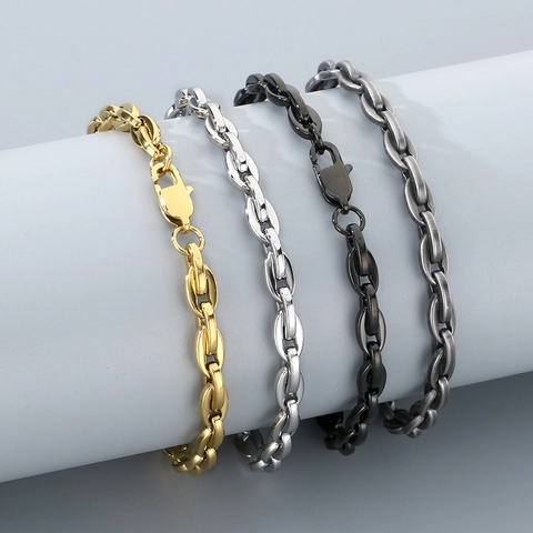 Joyas De Acero Inoxidable Collar Y Pulsera Para Hombres Mujeres Cadena De Eslabones Ovalados De Bambú Estilo Ancla