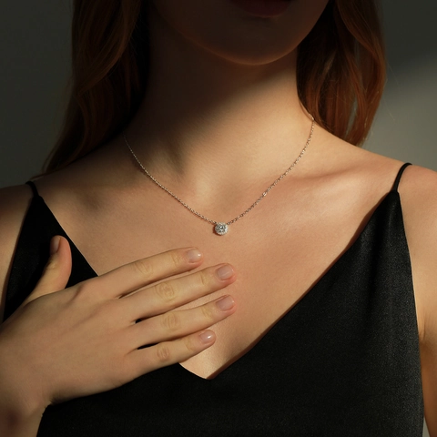 Round Brilliant Cut Moissanite Necklace 925 Sterling Silver Halo Pendant D Color VVS1 Elegant Jewelry For Women