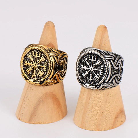 Anillo De Brújula Vikinga Acero Inoxidable Vegvisir Runa Nórdica Sello Retro Punk Joyería Para Hombres