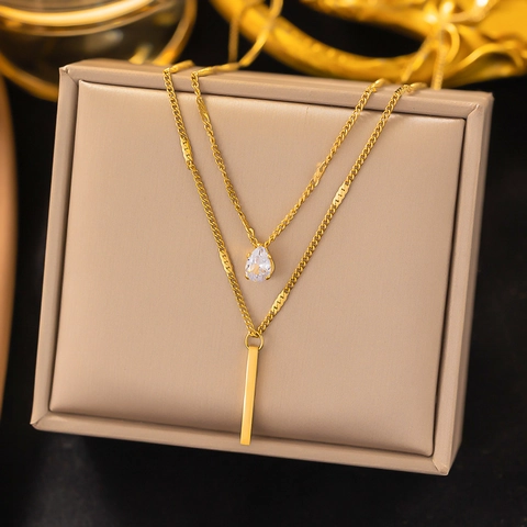 Stainless Steel Pendant Necklace Gold Plated Emerald Zircon Shell Artificial Pearl Heart Clover Infinity Jewelry For Women Non-Tarnish